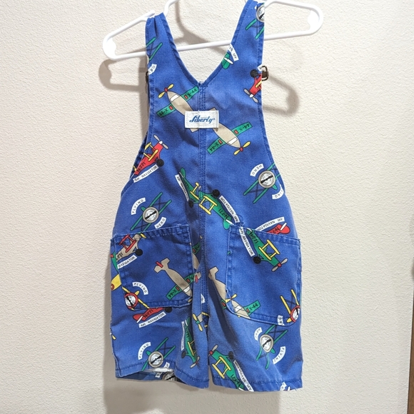 Vtg 80s 90s Liberty Shortalls Boys Sz 3-4T Blue Airplane Colorblock - Picture 4 of 5